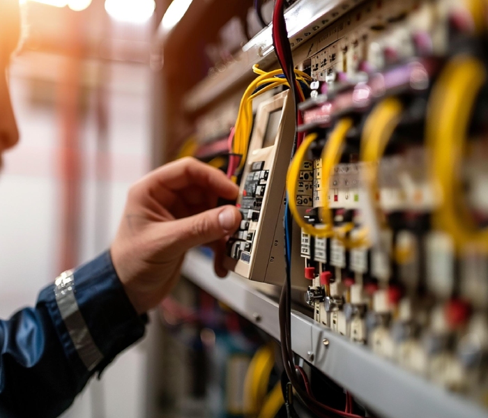 Électricien effectuant un contrôle sur un tableau électrique – Jean-Luc Broussy